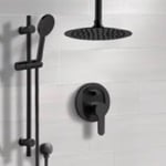 Remer SFR58 Matte Black Ceiling Shower Set with Rain Shower Head and Hand Shower